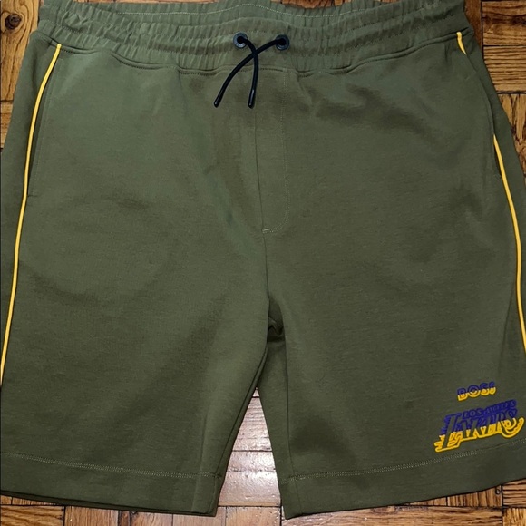 NWT Boss Green and Yellow lakers Shorts size: 3XL with lanyard
